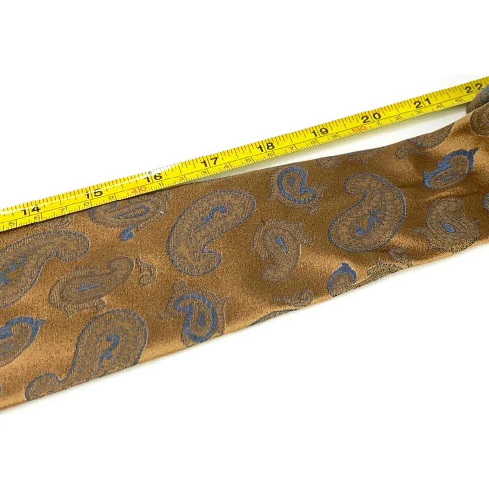 Altea Milano Light Copper Brown Blue Paisley 100% Silk Necktie Hand Made Italy